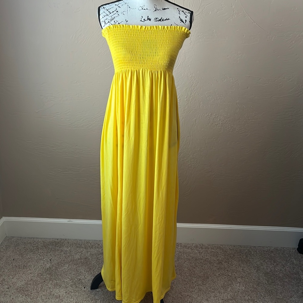 Yellow tube summer strapless dress
